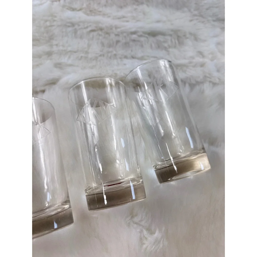 Vintage Etched Monogram Highball Glasses Set of 4‎ Clear Glass Tumblers 5.5 Inch